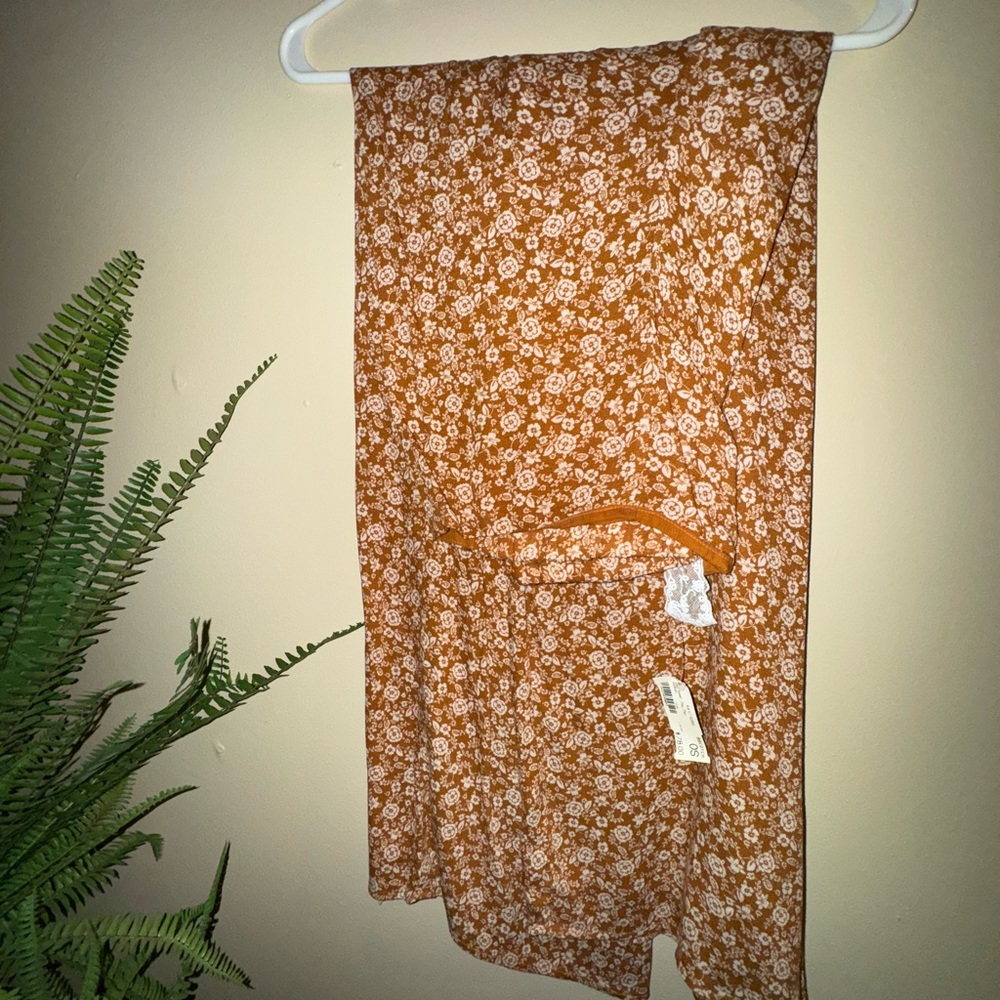 Mustard floral wide high waisted pant